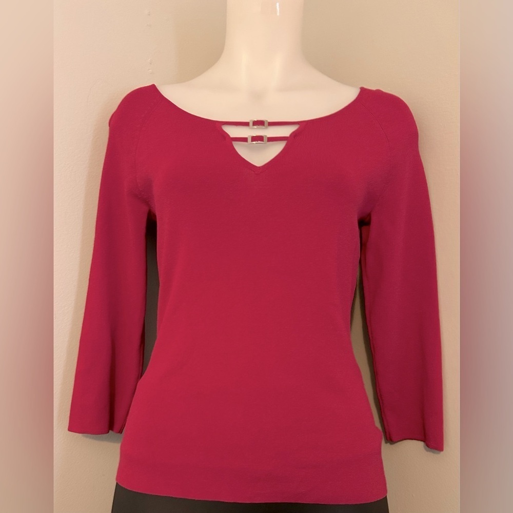 Cable & Gauge fuschia sz small women’s Spring sweater 3/4 sleeves, Easter, chic